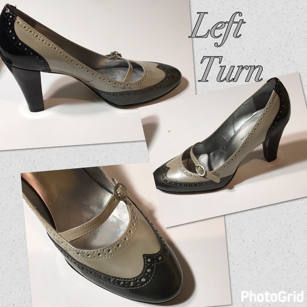 ANNE KLEIN PATENT LEATHER COLOR BLOCK MARY JANE SILVER-GREY SILVER TEE S… - Picture 5 of 9